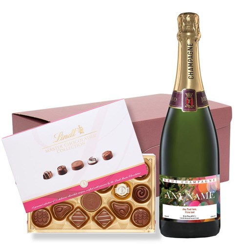 Personalised Champagne - Xmas 1 Label and Lindt Master Chocolatier Hamper – Premium Gift